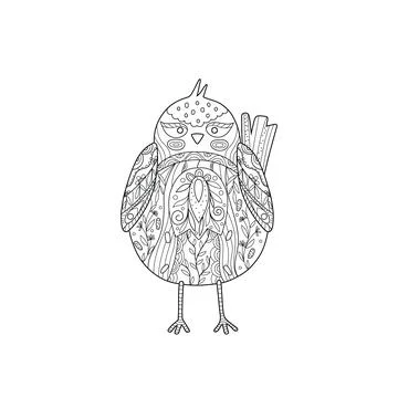 Coloring page with small bird. Illustrazione stock