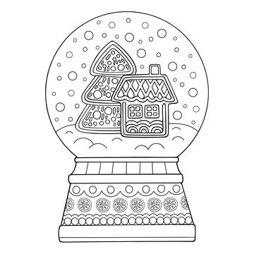 Coloring page snow globe, thin line art. A Christmas gift. Winter decor. Hand Stock Illustration