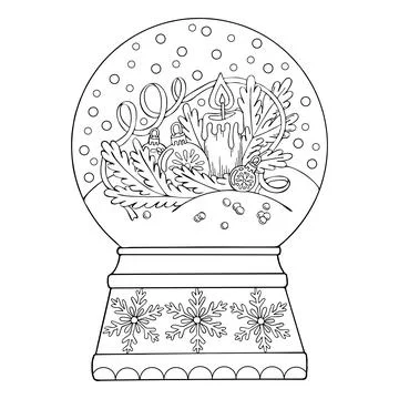 Coloring page snow globe, thin line art. A Christmas gift. Winter decor. Hand Stock Illustration