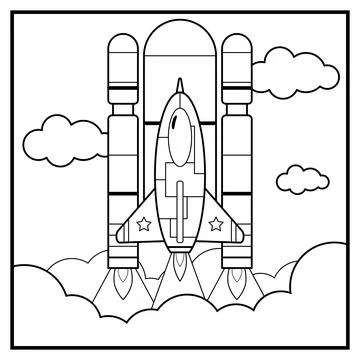 Coloring page of spaceship launch Stock-Illustration