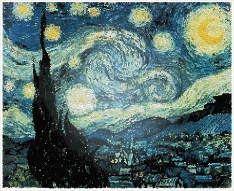 Coloring page with "The Starry Night" based on Vincent van Gogh's painting. Stock Illustration