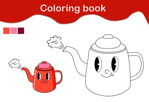 Coloring page teapots preschool additional education Stock Illustration