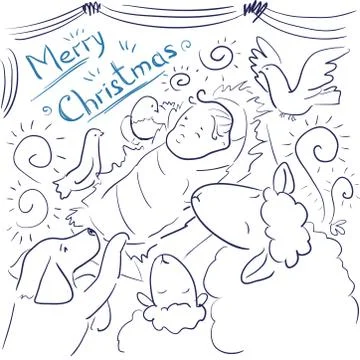 Coloring page - Vector greeting card Merry Christmas Stock Illustration