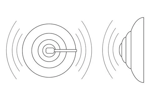 Coloring page of vector set school bell ringing in front and side view with s Illustrazione stock