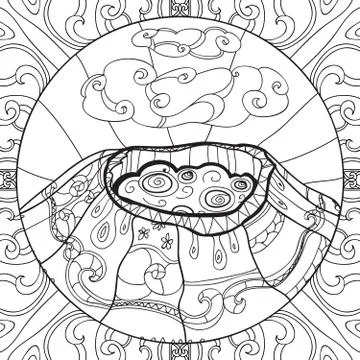 Coloring page with volcano Stock Illustration