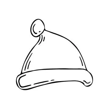 Coloring page warm hat. Head clothing in cold weather. Santa Claus wardrobe i Stock Illustration