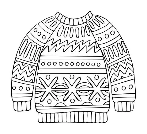 Coloring page warm sweater with patterns. Winter cozy clothes with a thin lin Stock Illustration