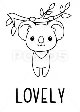 Coloring pages, black and white cute kawaii hand drawn koala doodles ...