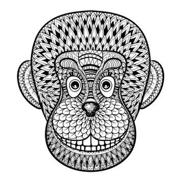 Coloring pages with head of Monkey, Gorilla, zentangle illustrat Stock Illustration