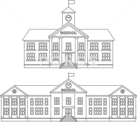 Coloring pages. Set of different silhouettes school building: Graphic ...