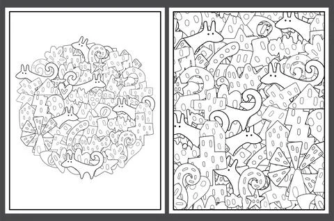 Coloring pages set with tribal elements. Abstract doodle templates Stock Illustration