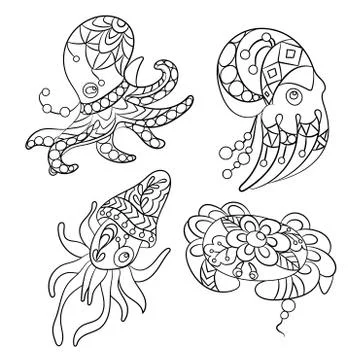 Coloring pages in vector graphic illustration for children and adults with se Stock Illustration