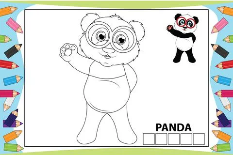 Coloring panda cartoon for kids Stock Illustration