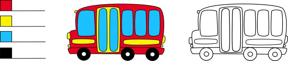 Coloring pattern bus drawing with example white background Stock Illustration