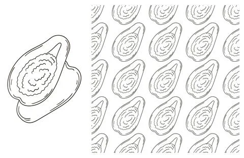 Coloring pattern for kitchen, restaurant or shop. Set in hand draw style Stock Illustration