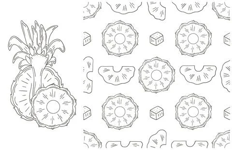 Coloring pattern for kitchen, restaurant or shop. Set in hand draw style Stock Illustration