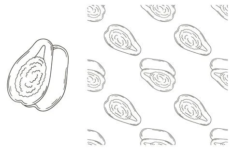 Coloring pattern for kitchen, restaurant or shop. Set in hand draw style Stock Illustration