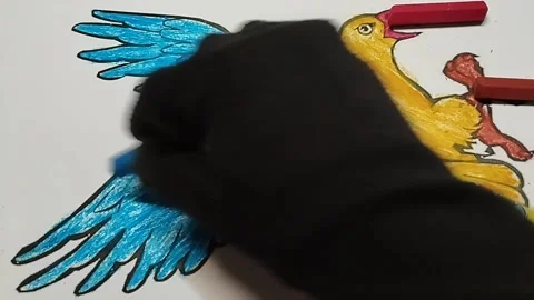 Coloring pictures of eagles with blue, light brown and red crayons Stock Footage 224993563