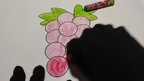Coloring pictures of grapes using red crayons Stock Footage 224967501