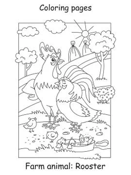 Coloring rooster vector Illustrazione stock