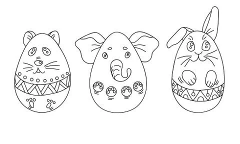Coloring Set with Easter Eggs in a Shape of Animals with Ornaments Stock Illustration