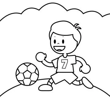 Coloring sheet of a boy playing soccer Stock Illustration