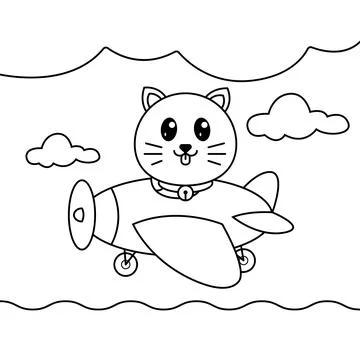 Coloring sheet for a pilot cat. Suitable for preschool activities Stock Illustration