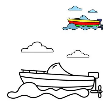 Coloring sheet of speed boat. Suitable for children's learning Stock-Illustration