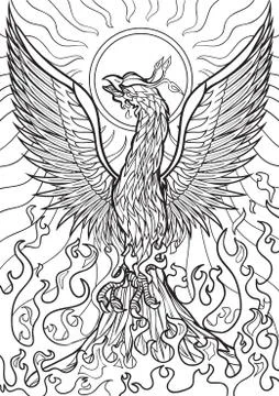 Coloring Tattoo Phoenix イラスト素材