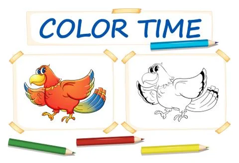 Coloring template with parrot bird Stock Illustration