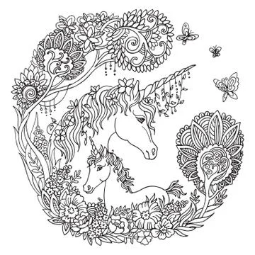 Coloring unicorns vector Stock Illustration