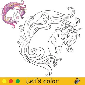 Coloring vector cute dreaming portrait of unicorn Stock Illustration