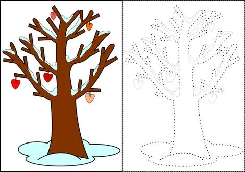 Coloring - winter tree Stock Illustration