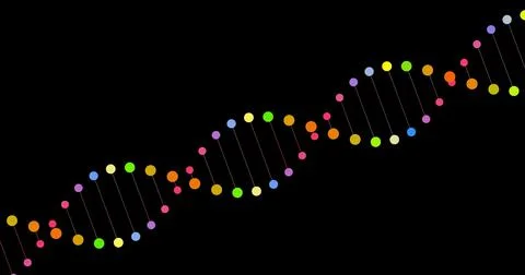 Colorised visualization of DNA on a black background Illustrazione stock