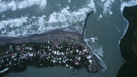 Colorized footage of drone view of function of breakwater and waves Stock Footage 242427087