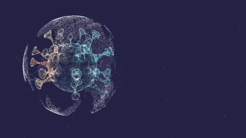 Colorized scanning micrograph of some virus 3D render inside a glitch sphere Stock Footage 124761455