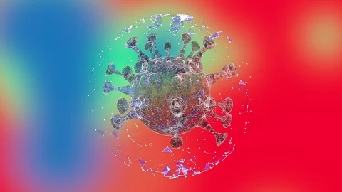 Colorized scanning micrograph of some virus 3D render inside plexus sphere Stock Footage 124762394