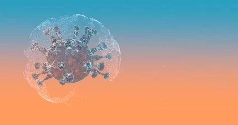 Colorized scanning micrograph of some virus 3D render inside glitch sphere over 스톡 일러스트