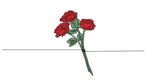 Colorized single line drawing of small bouquet of roses Stock Illustration