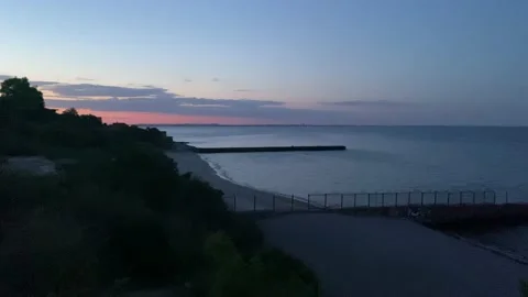 Colors after sunset dark Black Sea coast  and the moon in Ukraine Stock Footage 201555716