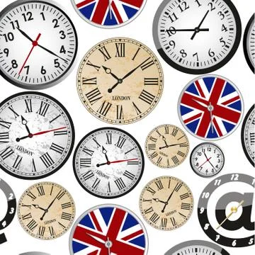 Colors Clock seamless pattern on white background Stock Illustration