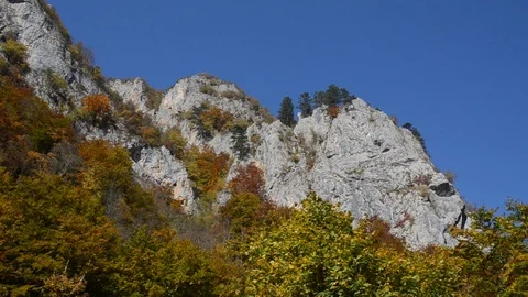 Colors of the fall. Cliff, rocks and mountain in autumn. Stock Footage 97090802