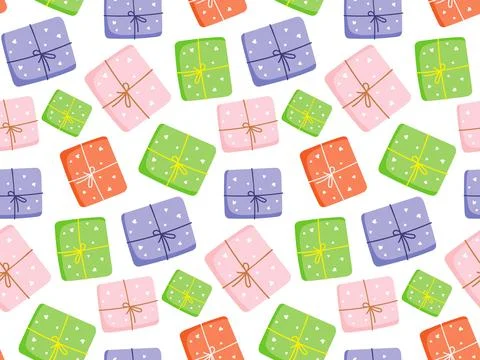 Colors Gift boxes seamless pattern. Handmade Packaging. Hand drawn doodle Stock Illustration