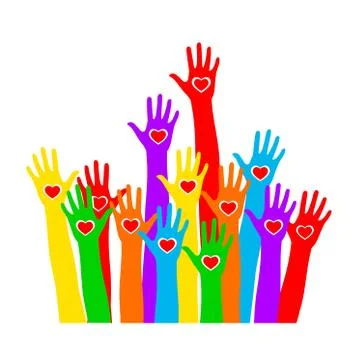 Colors hands with heart up. Stock Illustration
