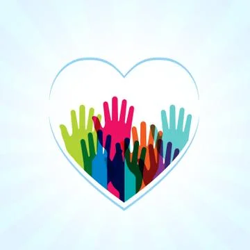 Colors hands up in hearts shape Stock Illustration