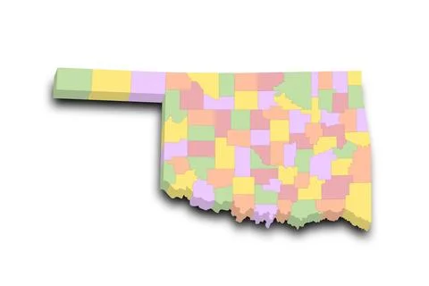 Colors Map of Oklahoma State of the United States with Counties Boundary Line Stock Illustration