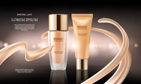 Colorstay make-up in elegant packaging on a background of drop of foundation Stock Illustration