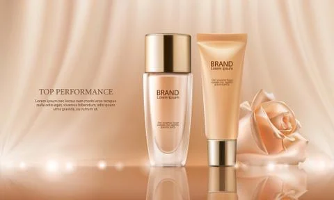Colorstay make-up in elegant packaging on a background of drop of foundation Stock Illustration