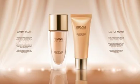 Colorstay make-up in elegant packaging on a background of drop of foundation Stock Illustration