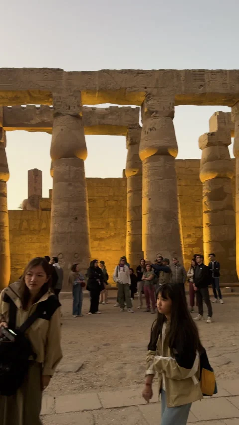 The colossal columns and ruins of the ancient Luxor Temple in Egypt Stock Footage 341105726